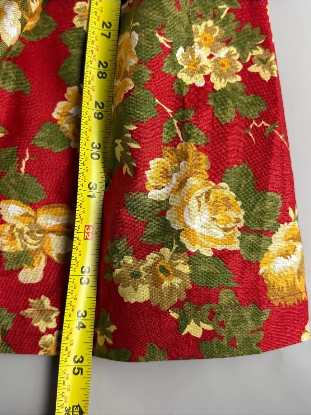 vtg 90s WITT Floral Midi Skirt Red Rose Print Cottagecore Prarie Boho Womens 16